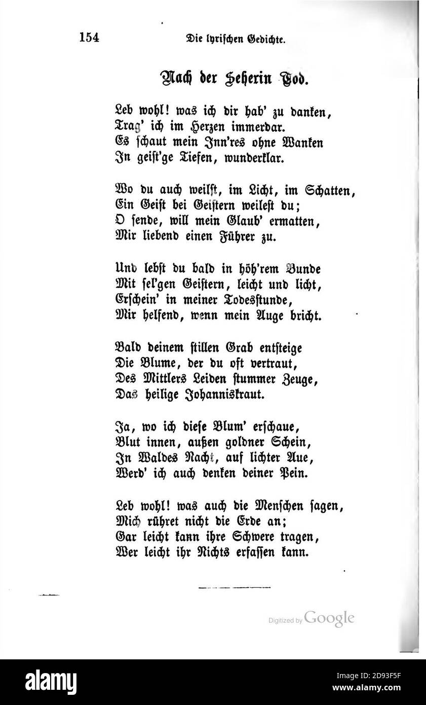 Justinus Kerner - Ausgewählte poetische Werke (Band 1) - 154. Foto Stock