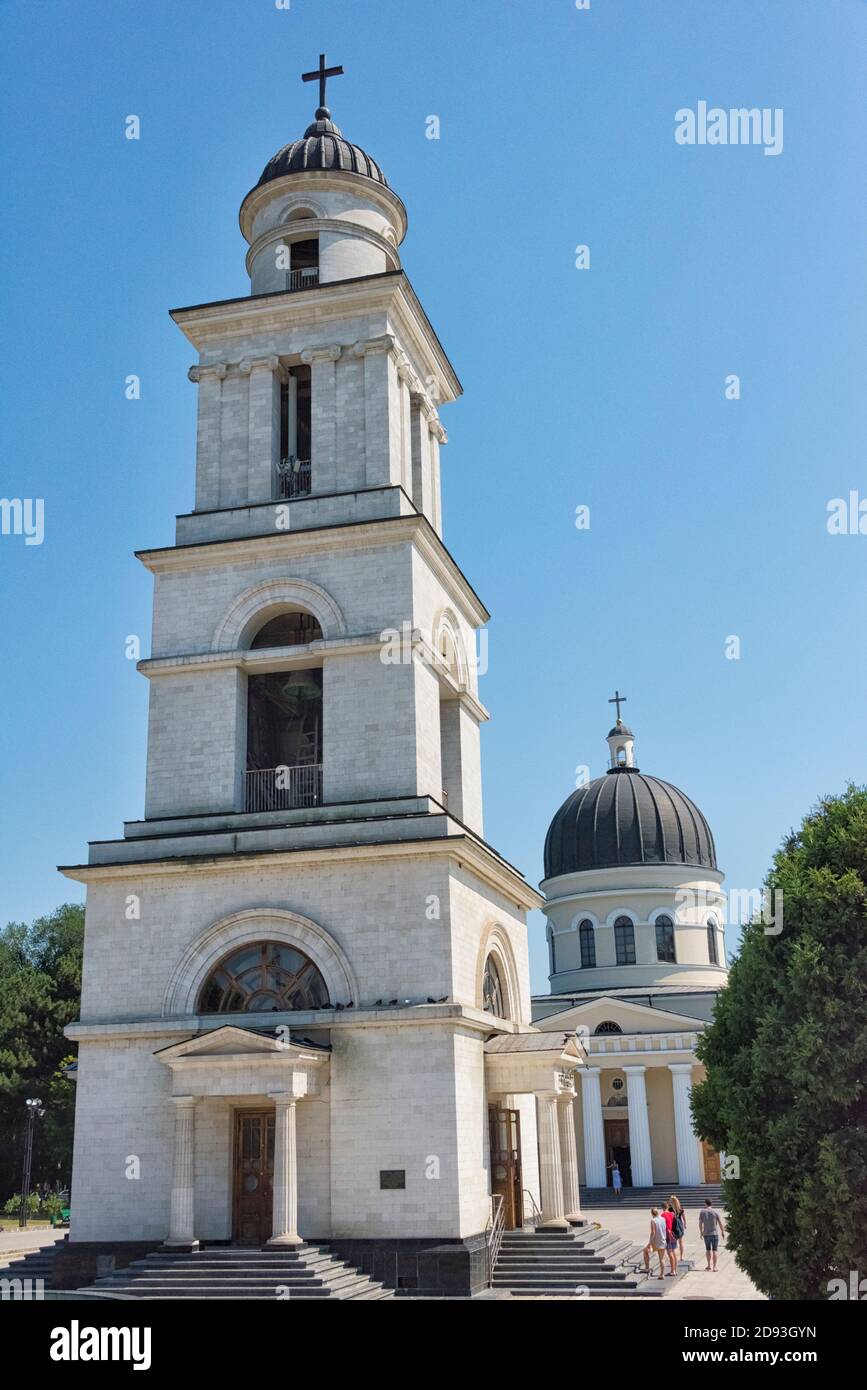 Campanile e Cattedrale della Natività, Chisinau, Moldavia Foto Stock