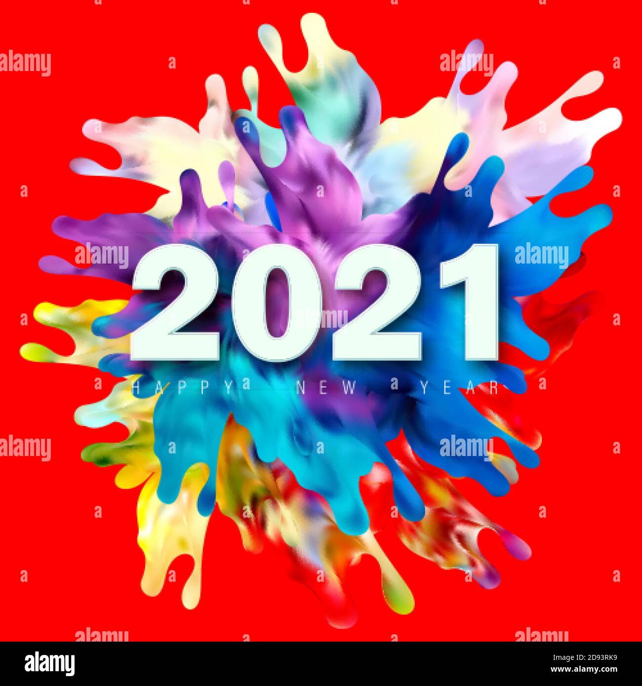 Felice Anno Nuovo. Numero di 2021 con colorata forma a tratto di vernice astratta ritorto Illustrazione Vettoriale