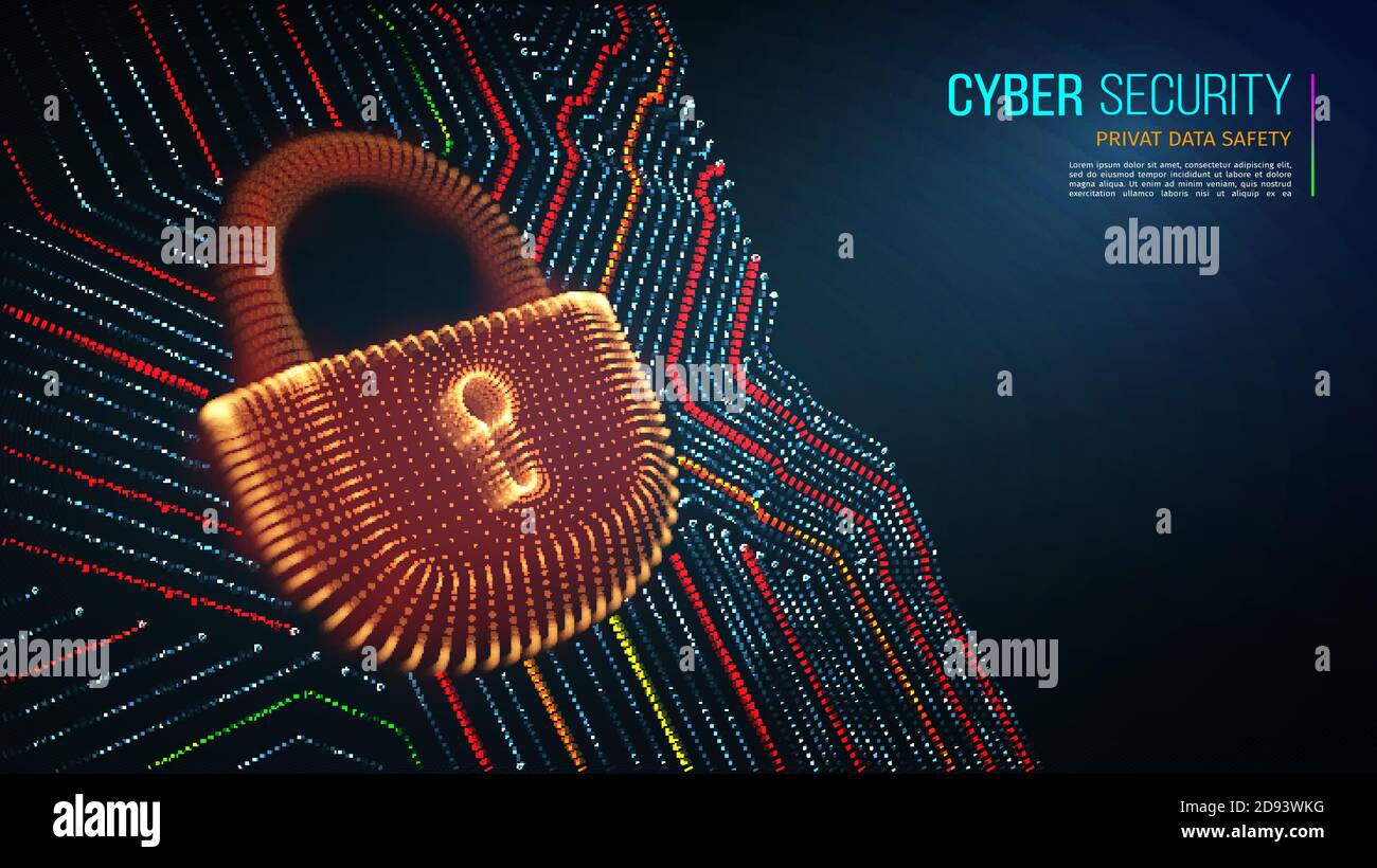 Vettore di blocco Cyber Security su sfondo blu. Concetto di virus della rete di comunicazione. Icona di comunicazione impostata. Informazione e comunicazione digitale. Illustrazione Vettoriale