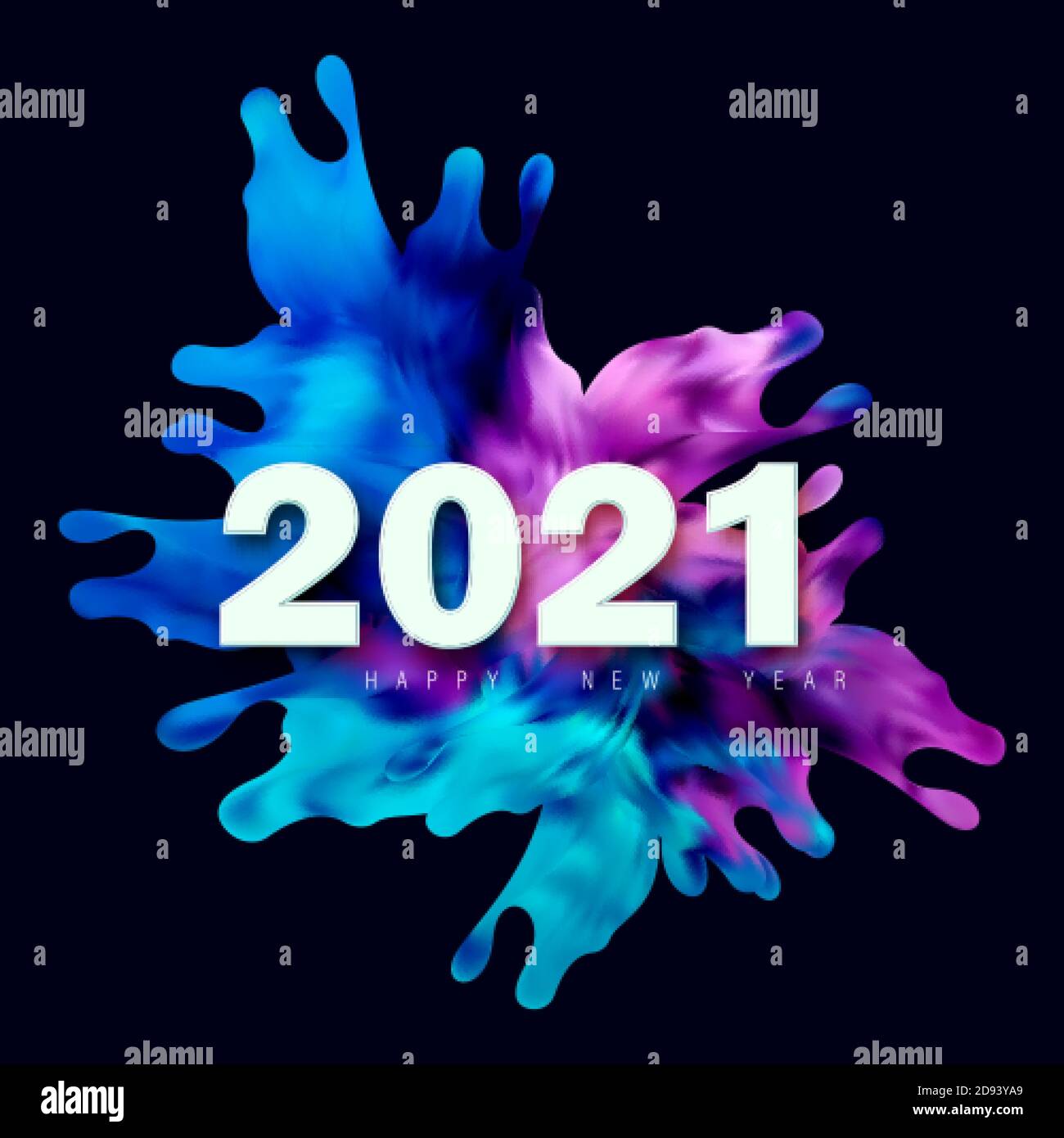 Felice Anno Nuovo. Numero di 2021 con colorata forma a tratto di vernice astratta ritorto Illustrazione Vettoriale