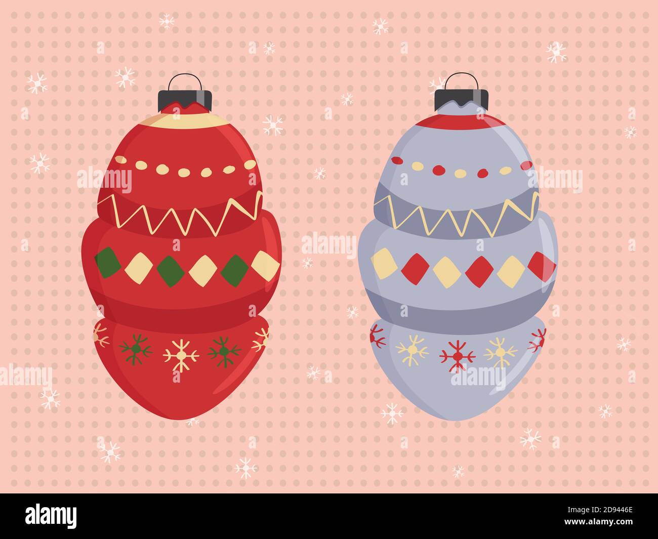 Set di palle di natale vintage. Icone colorate isolate. Illustrazione Vettoriale