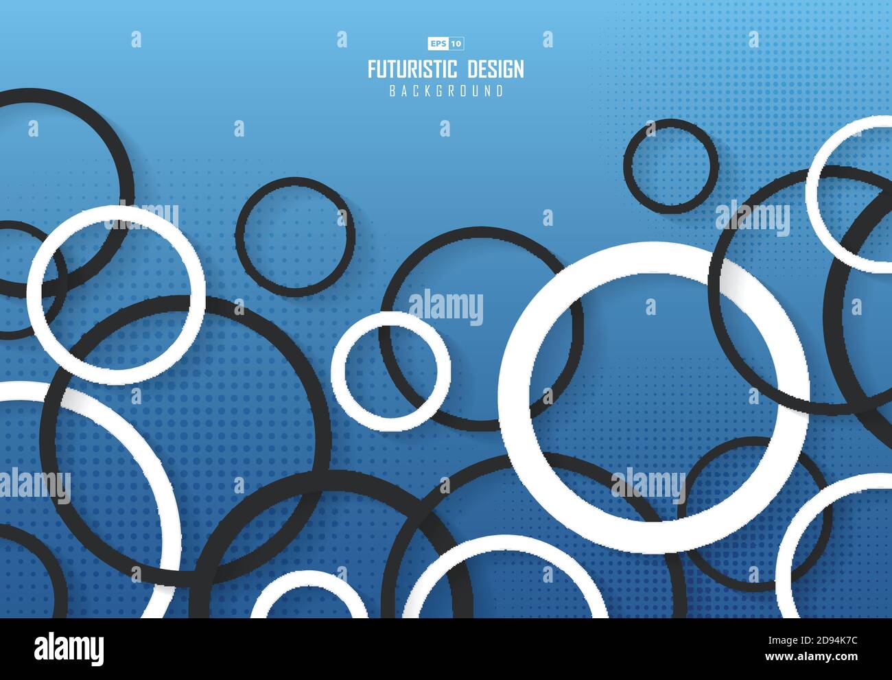 Sfondo blu sfumato astratto con motivo circolare bianco e nero con sfondo grafico a mezzitoni. Utilizzare per annunci, poster, template design, stampa. il Illustrazione Vettoriale
