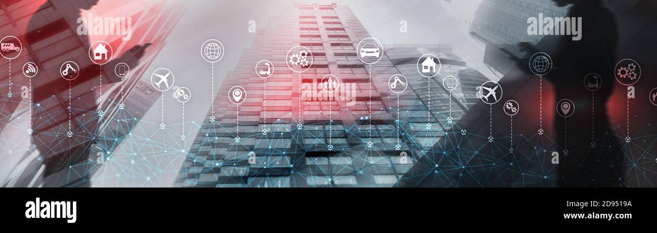 Concetto di interfaccia utente grafica. Intelligenza artificiale. Internet delle cose. Tecnologia di comunicazione dell'informazione. Foto Stock