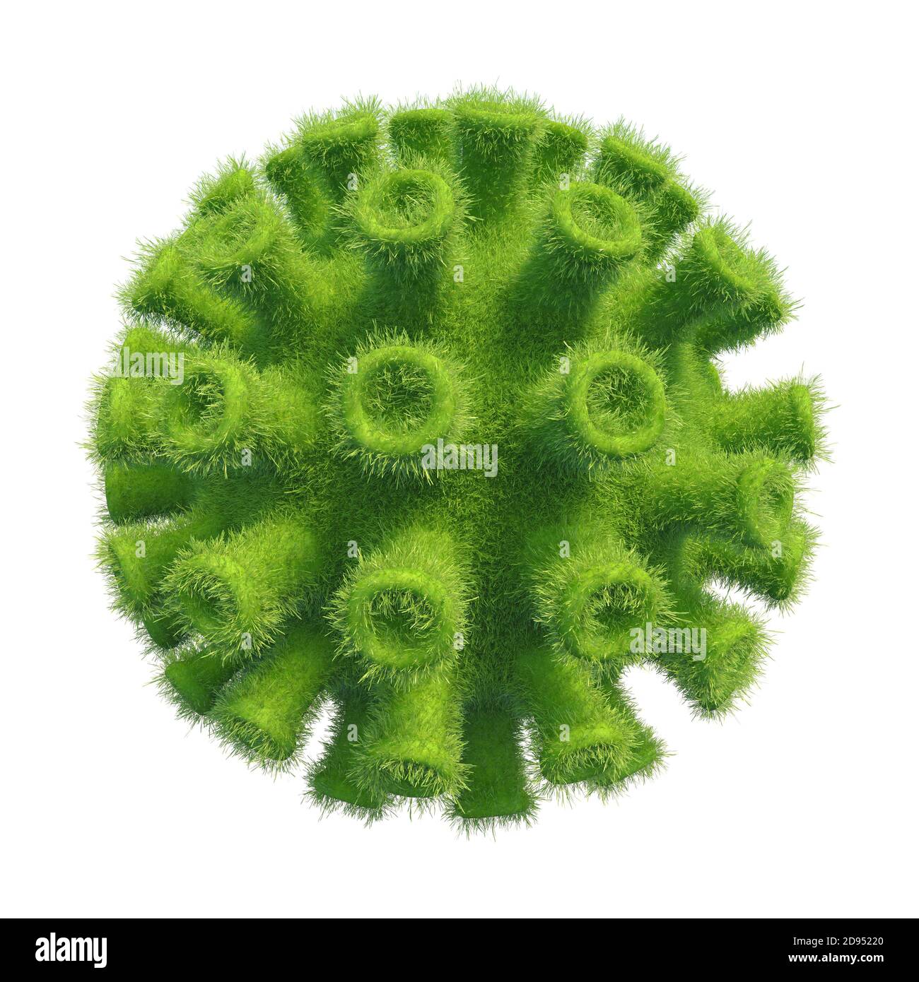 Cellule del virus sotto forma di erba fresca verde. rendering 3d Foto Stock