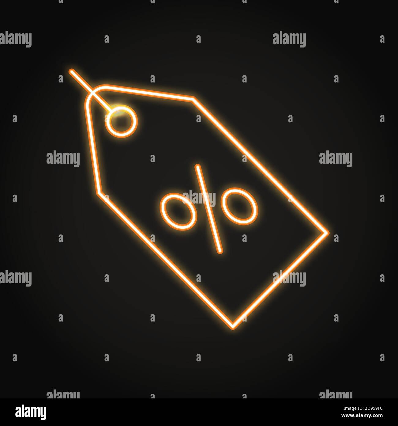 Icona del tag della percentuale di sconto nello stile della linea al neon Illustrazione Vettoriale