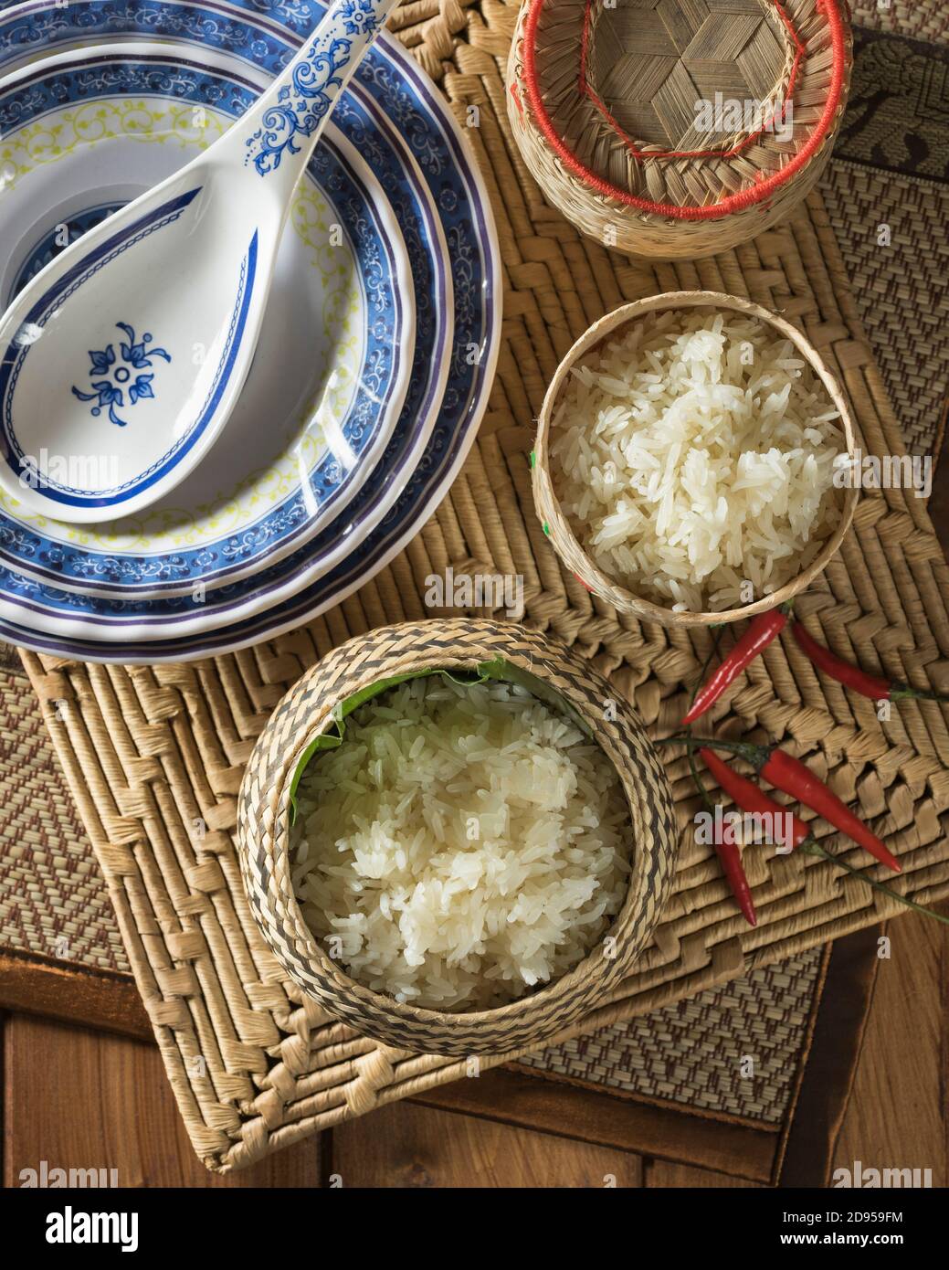 Riso appiccicoso. Laos, Thailandia Sud-Est asiatico alimentare Foto Stock