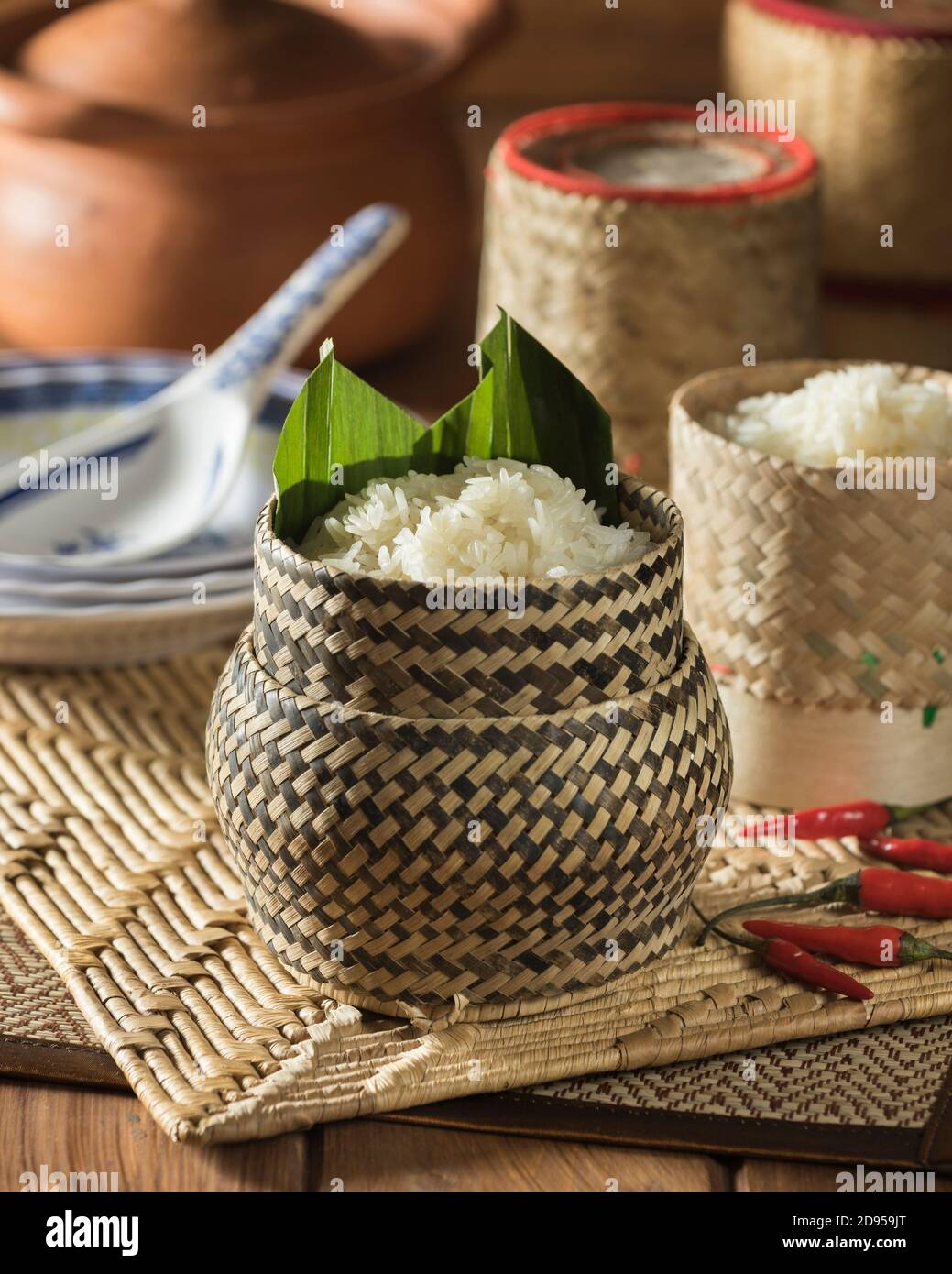 Riso appiccicoso. Laos, Thailandia Sud-Est asiatico alimentare Foto Stock