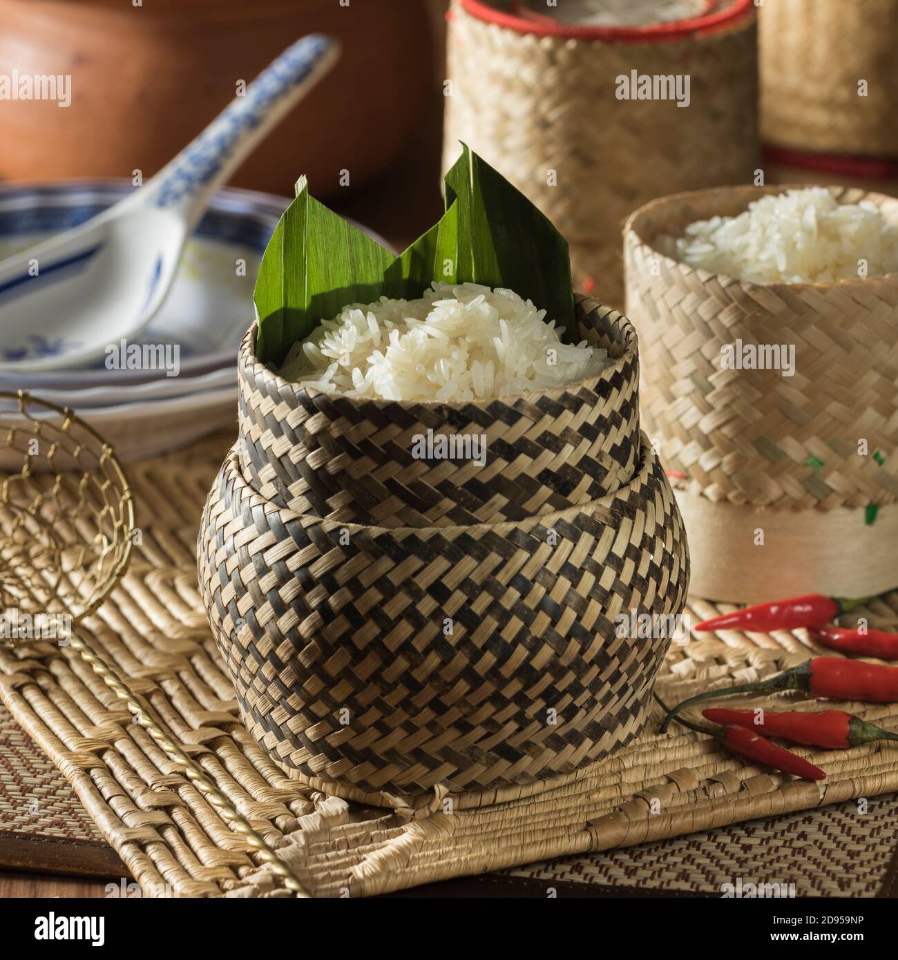 Riso appiccicoso. Laos, Thailandia Sud-Est asiatico alimentare Foto Stock