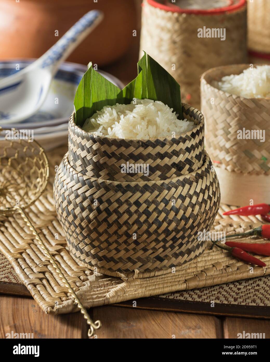 Riso appiccicoso. Laos, Thailandia Sud-Est asiatico alimentare Foto Stock