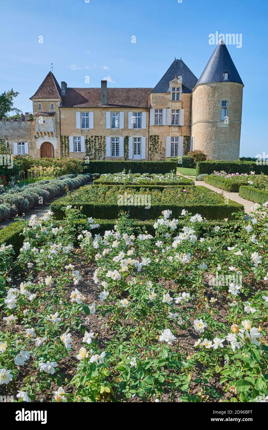 Chateau d'Yquem e giardino. Premier Cru superiore. Regione di Sauternes, Aquitania, Francia. Foto Stock