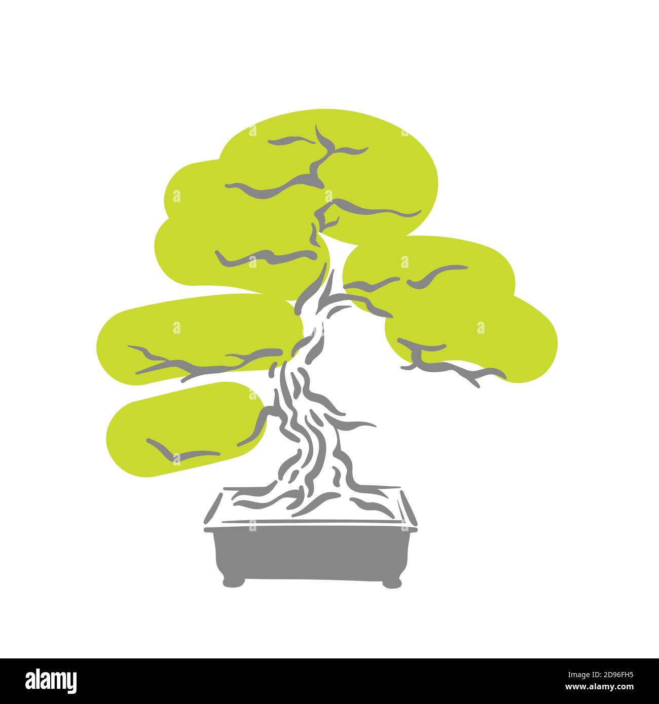 Vecchio bonsai giapponese albero in vaso logo Illustrazione Vettoriale