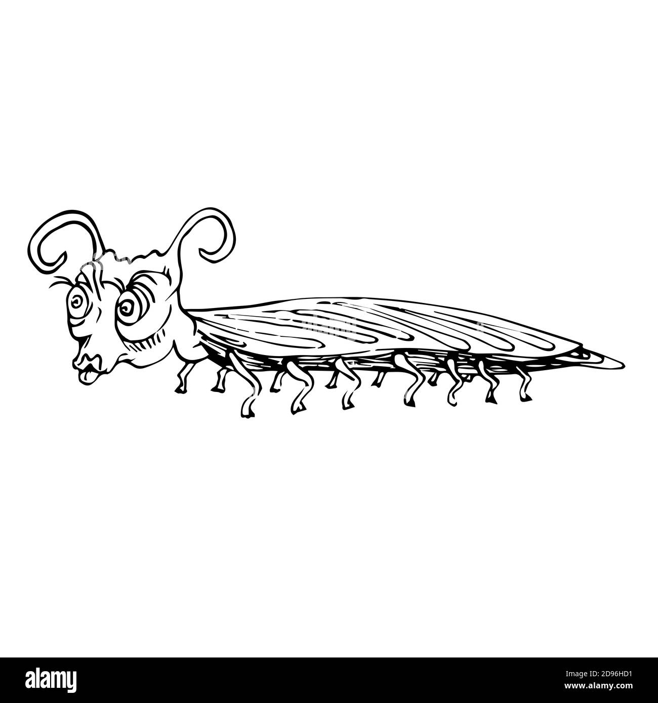 Divertente scoplendra, mano doodle disegno nero e bianco schizzo stile, illustrazione Foto Stock