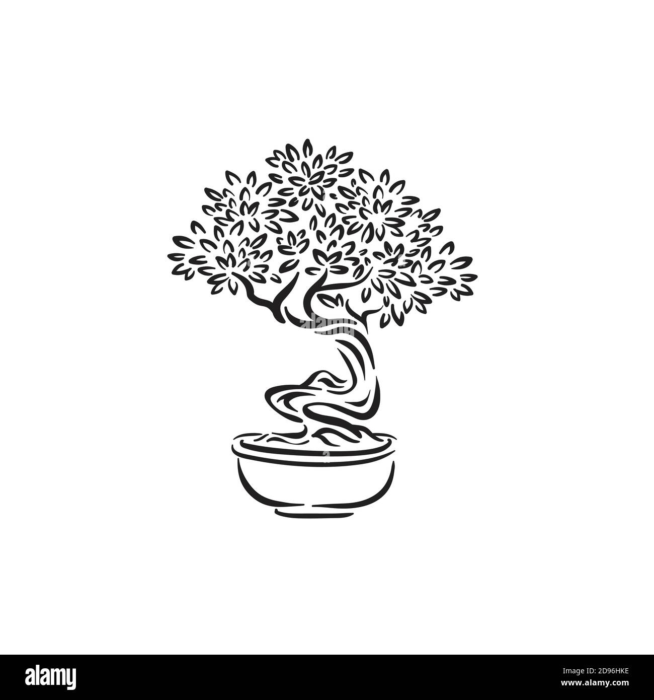 Vecchio bonsai giapponese albero in vaso logo Illustrazione Vettoriale