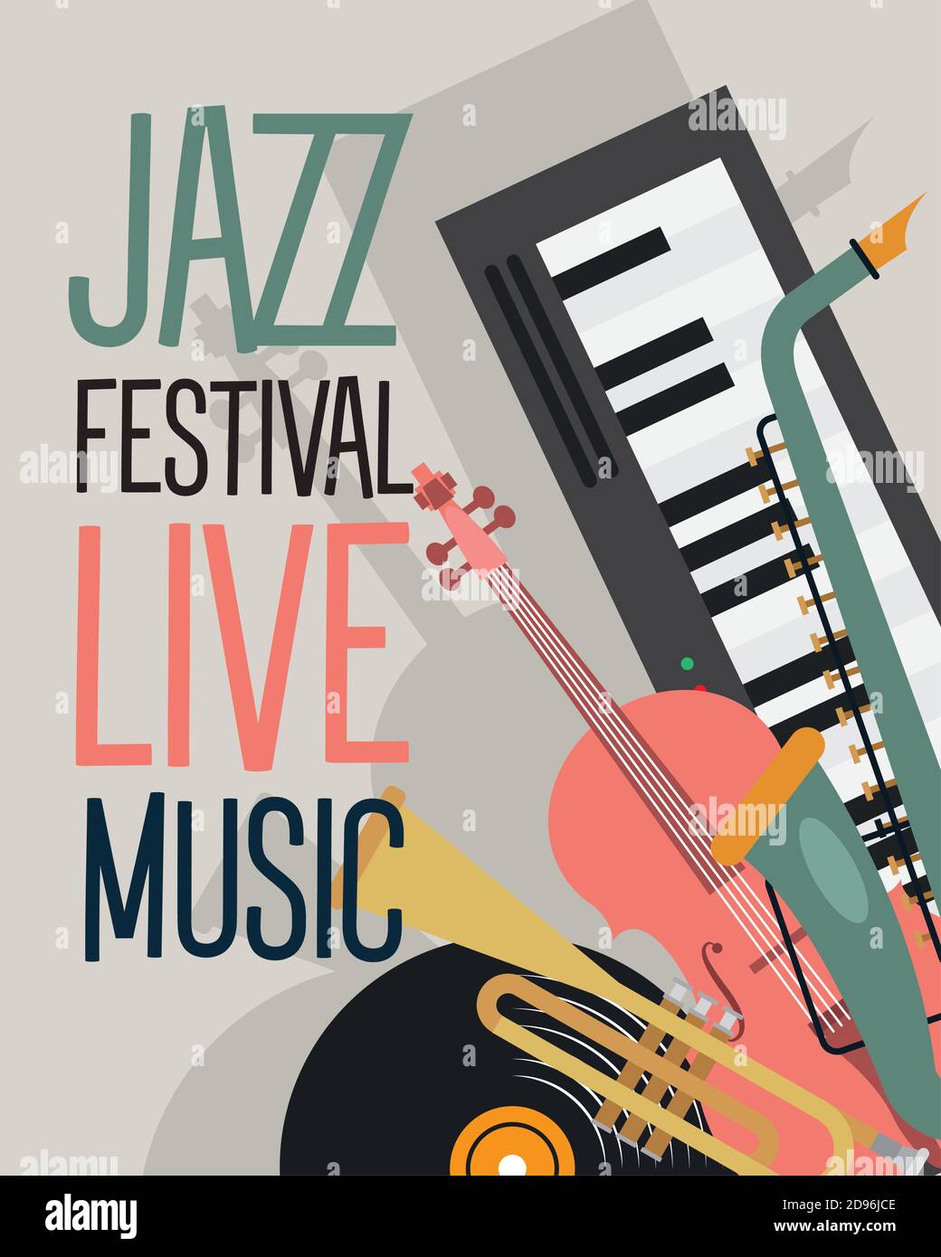 poster del festival jazz con strumenti e grafica vettoriale con scritte  Immagine e Vettoriale - Alamy