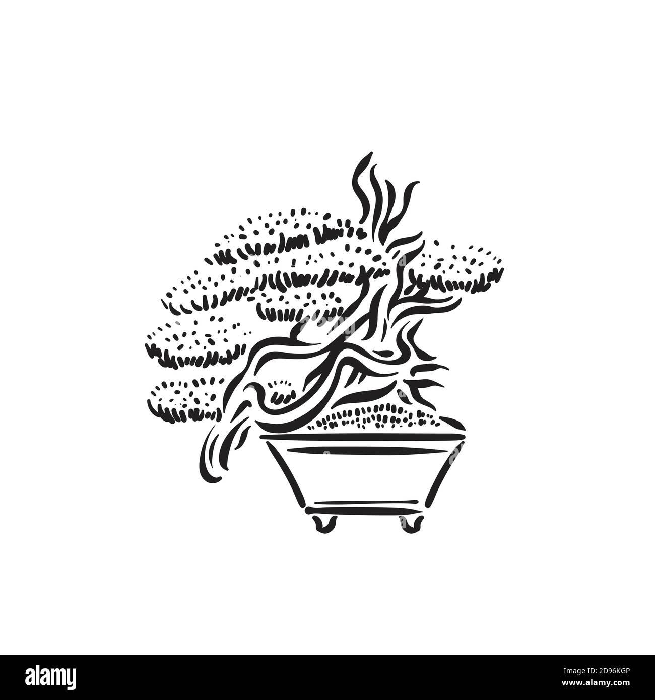 Vecchio bonsai giapponese albero in vaso logo Illustrazione Vettoriale