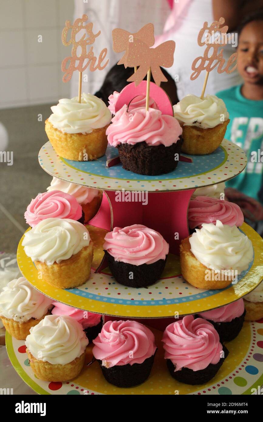 Cupcake assortiti in mostra Foto Stock