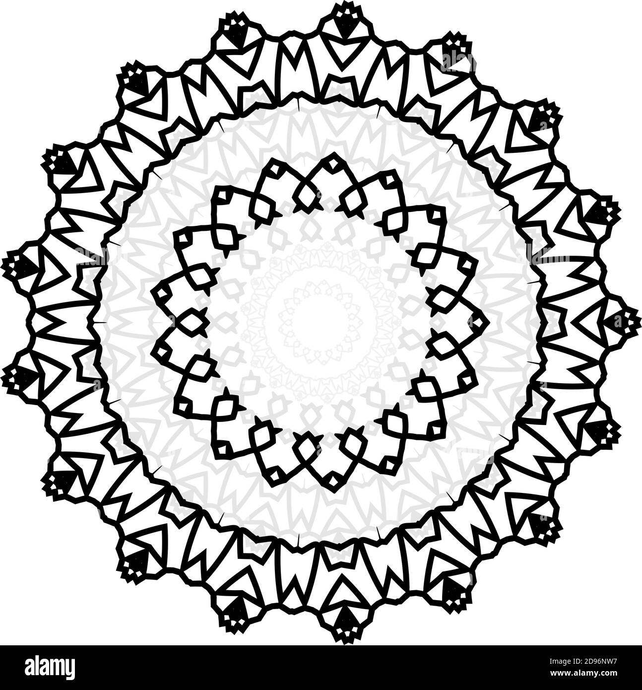 Stile retrò orientale, arabico, motivo arabo indiano, fondo texture mandala, design zentangle bianco e nero Foto Stock