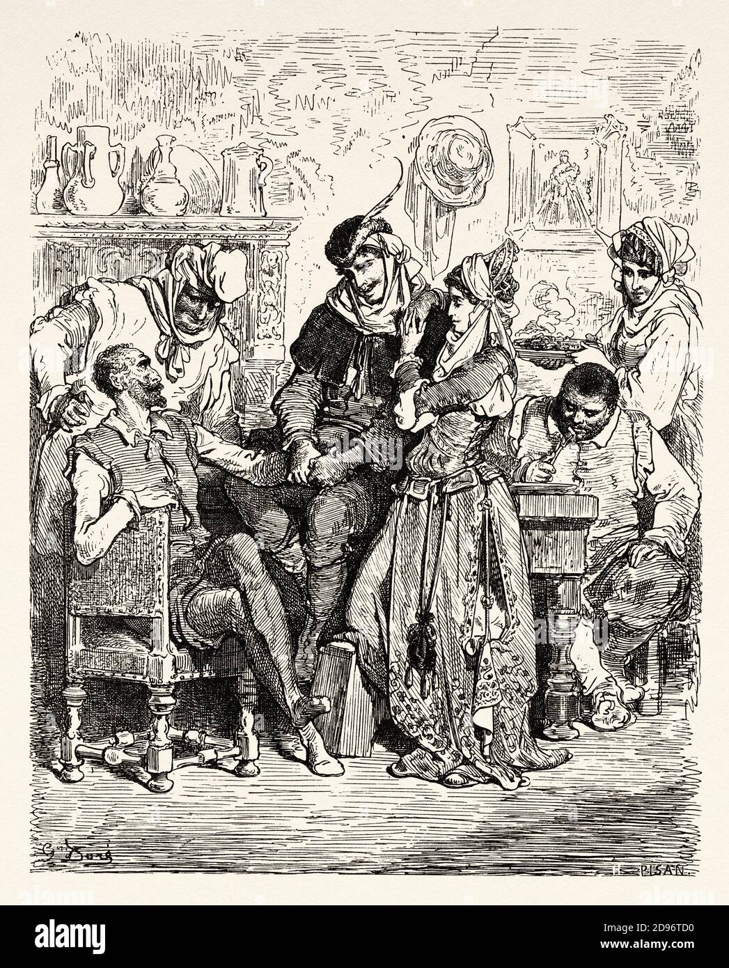 Don Chisciotte di Miguel de Cervantes Saavedra. Antica illustrazione dell'incisione del XIX secolo di Gustave Dore Foto Stock