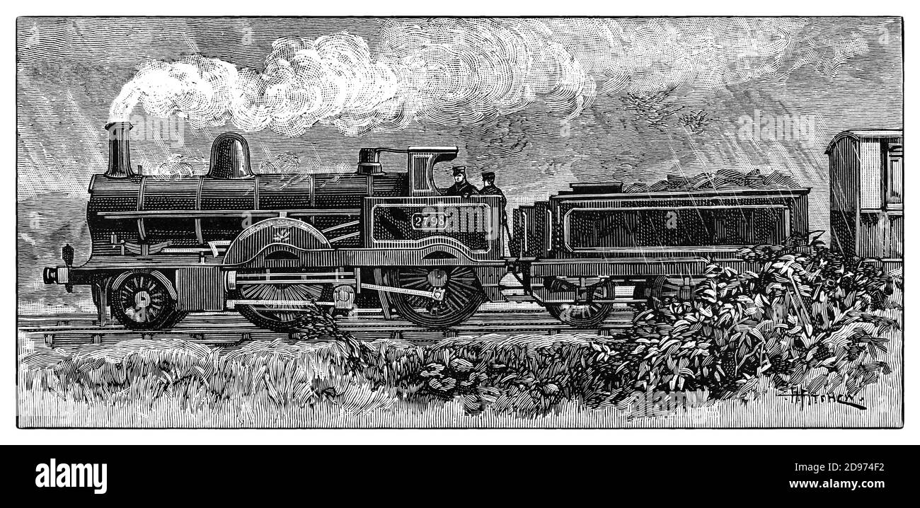 Una vista del tardo 19 ° secolo della locomotiva a vapore composto. È stato progettato da Francis Webb per la ferrovia Londra e Nord Ovest tra il 1882 e il 1884 nella Crewe Works, ed è stato il primo esperimento su larga scala di Webb con una classe di locomotive composte espresse. Foto Stock