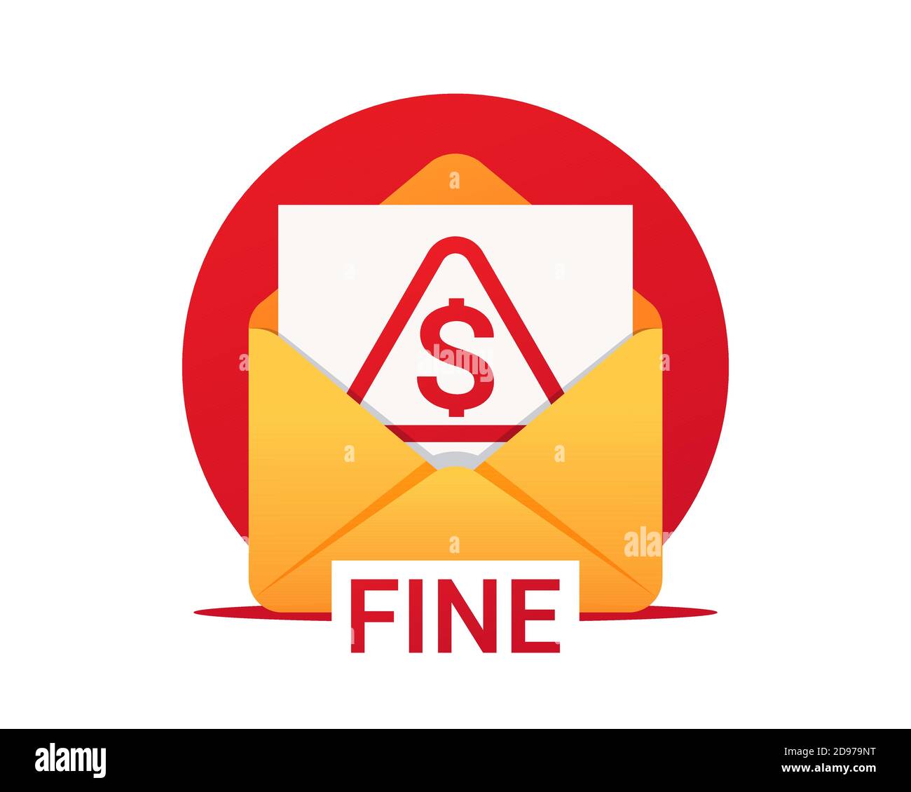 Fine per posta, icona vettore. Busta con una multa. Simbolo vettore di fine o penalità. Tassa comunale o parcheggio a pagamento da parte dell'autorità Illustrazione Vettoriale