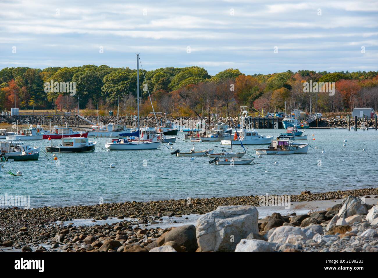 Antica barca da pesca al porto di Rye vicino al Rye Harbor state Park a Rye, New Hampshire, Stati Uniti. Foto Stock