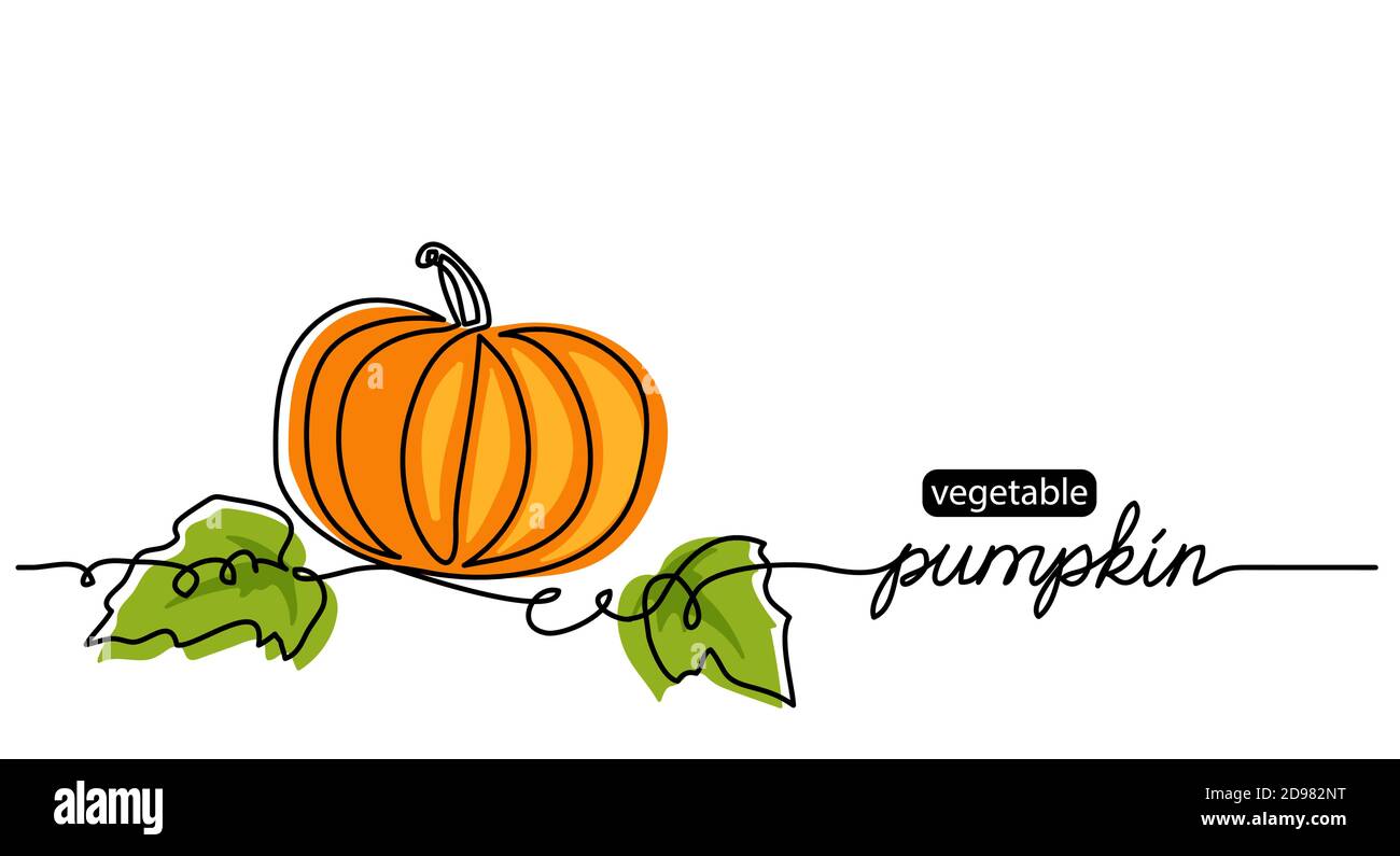 Ppumpkin semplice illustrazione vettoriale. Un disegno a linea continua con zucca scritta Illustrazione Vettoriale