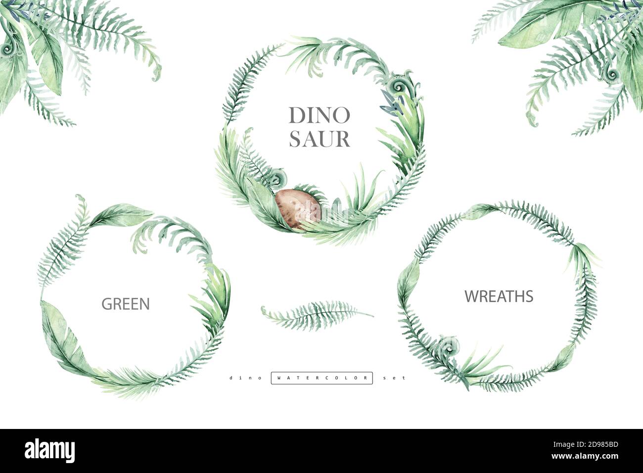 Carino cartoon baby dinosauri collezione tropicale acquerello wreath illustrazione, dipinto a mano dino isolato su uno sfondo bianco per le corone Foto Stock
