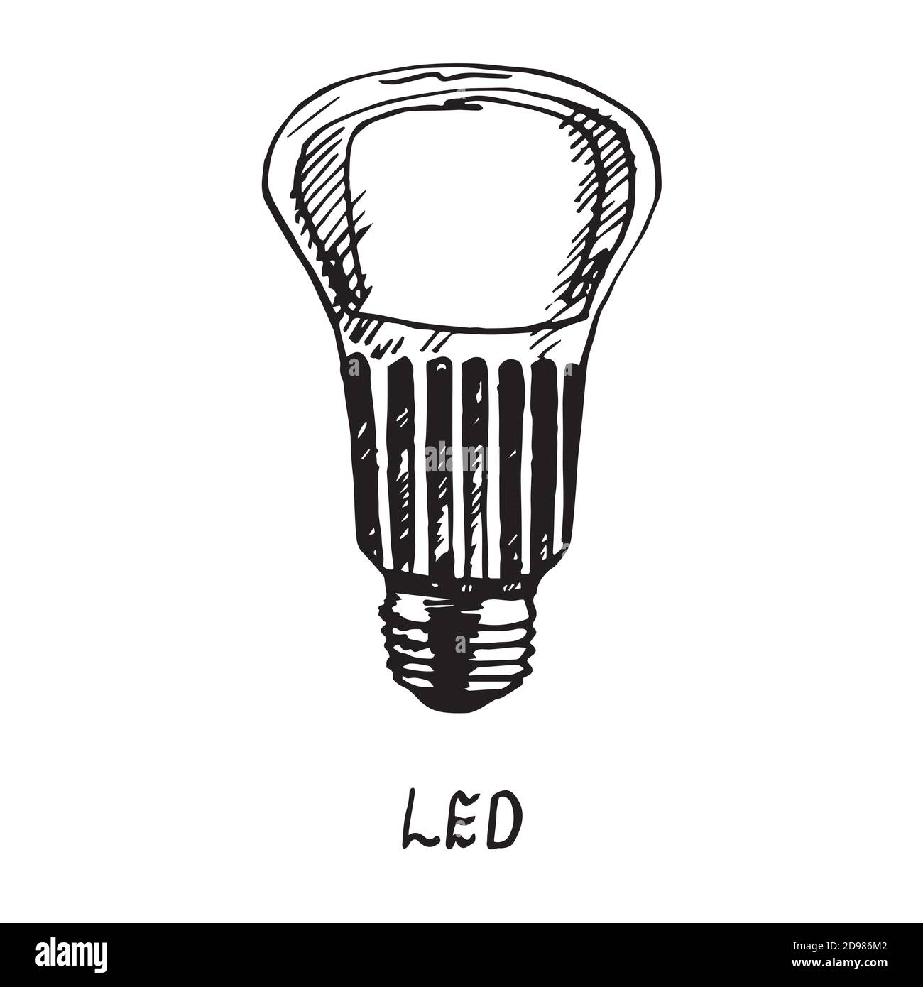 Tipo di lampada a LED, design in legno, doodle disegnato a mano, disegno isolato Foto stock - Alamy