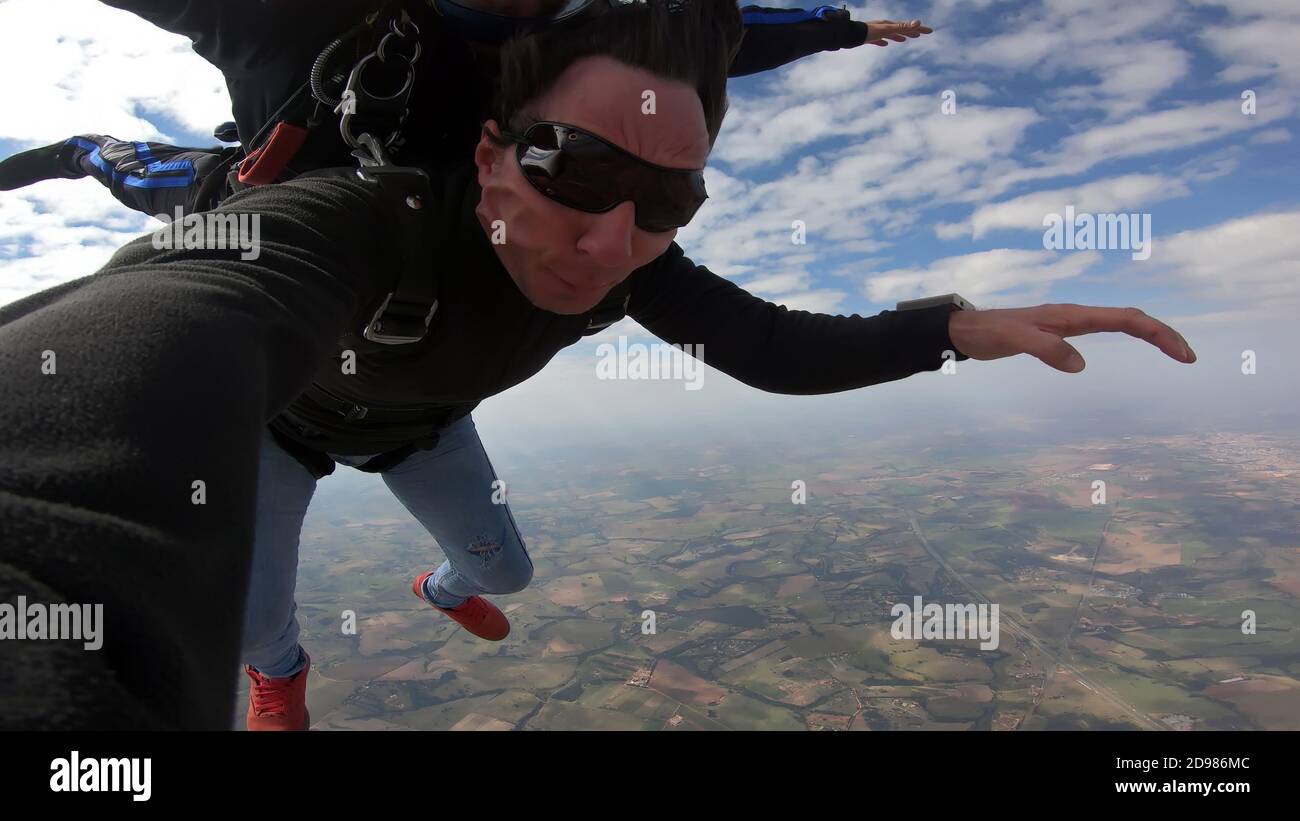 Skydive selfie tandem autumun giorno Foto Stock