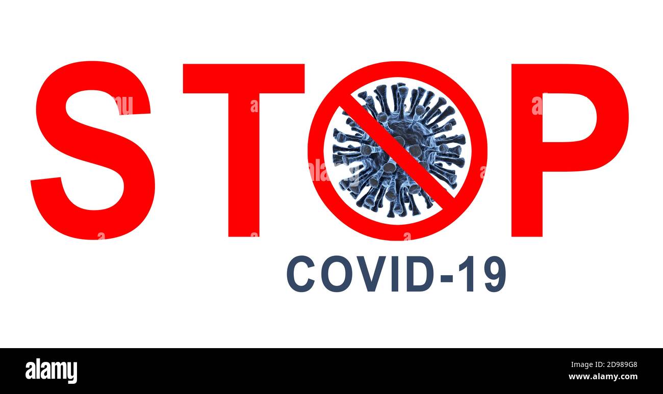 Virus coronavirus covid-19 con word STOP. rendering 3d Foto Stock