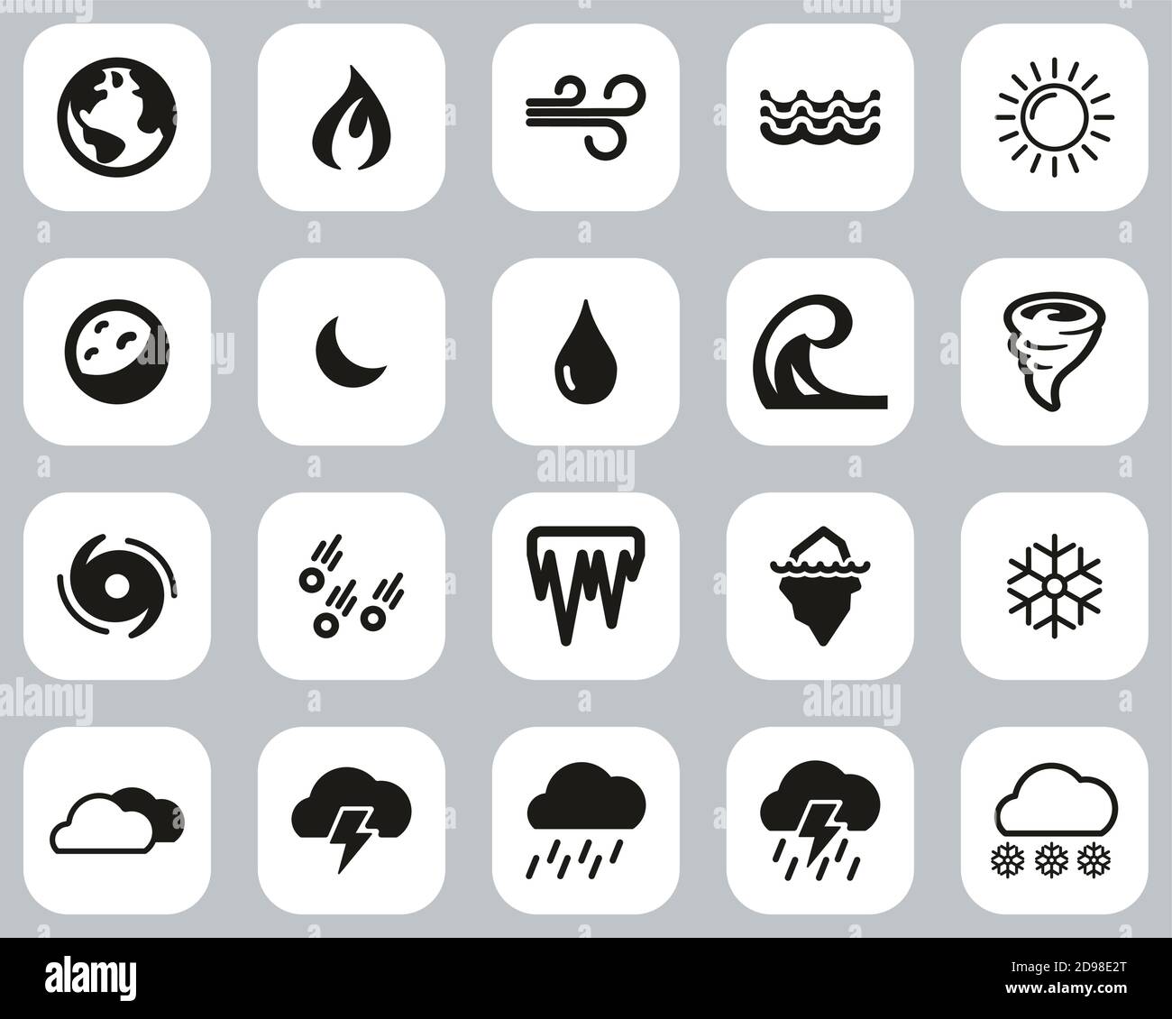 Elementi naturali icone Bianco e nero Flat Design Set Grande Illustrazione Vettoriale