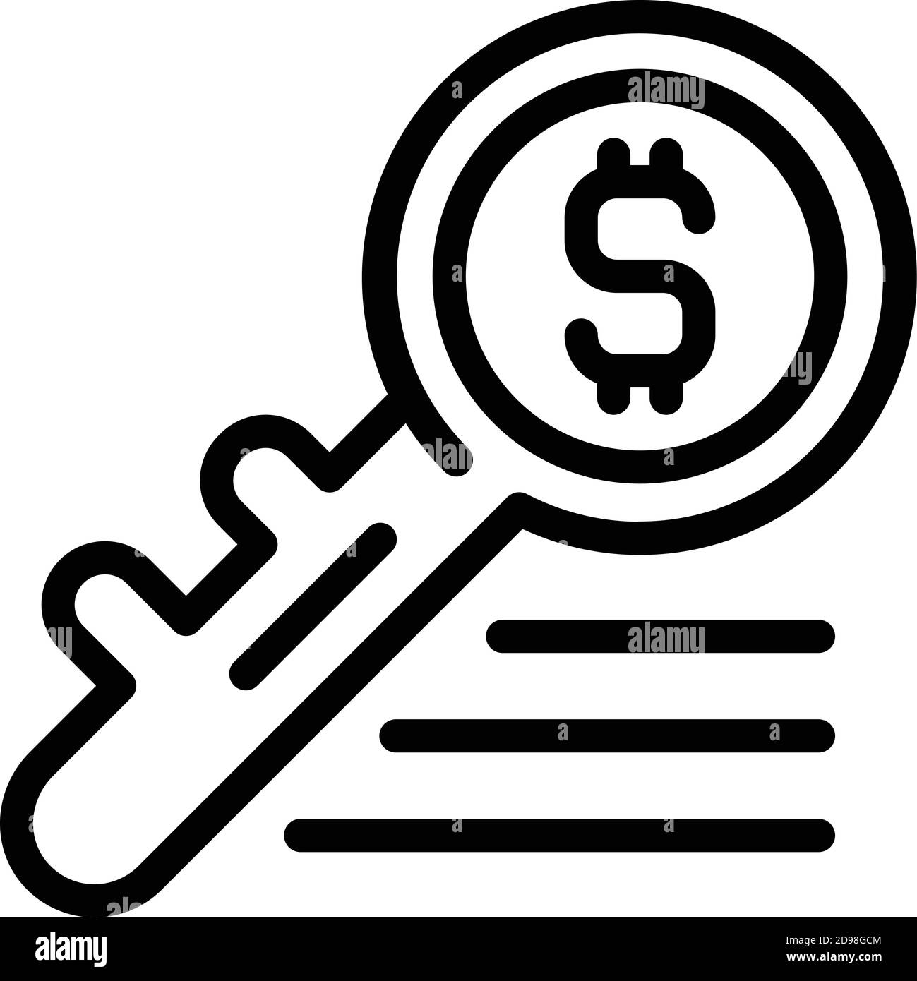 Icona del dollaro chiave. Icona vettoriale del dollaro chiave del contorno per il disegno di fotoricettore isolato su sfondo bianco Illustrazione Vettoriale