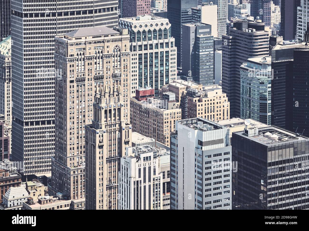 Vista aerea della diversa architettura di New York City, colori applicati, Stati Uniti. Foto Stock