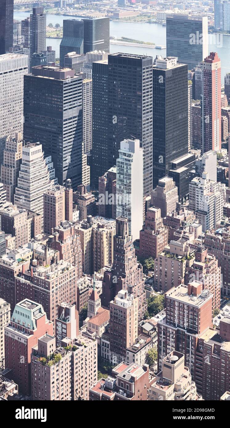 Vista aerea di Manhattan, New York City, colore applicato, Stati Uniti. Foto Stock