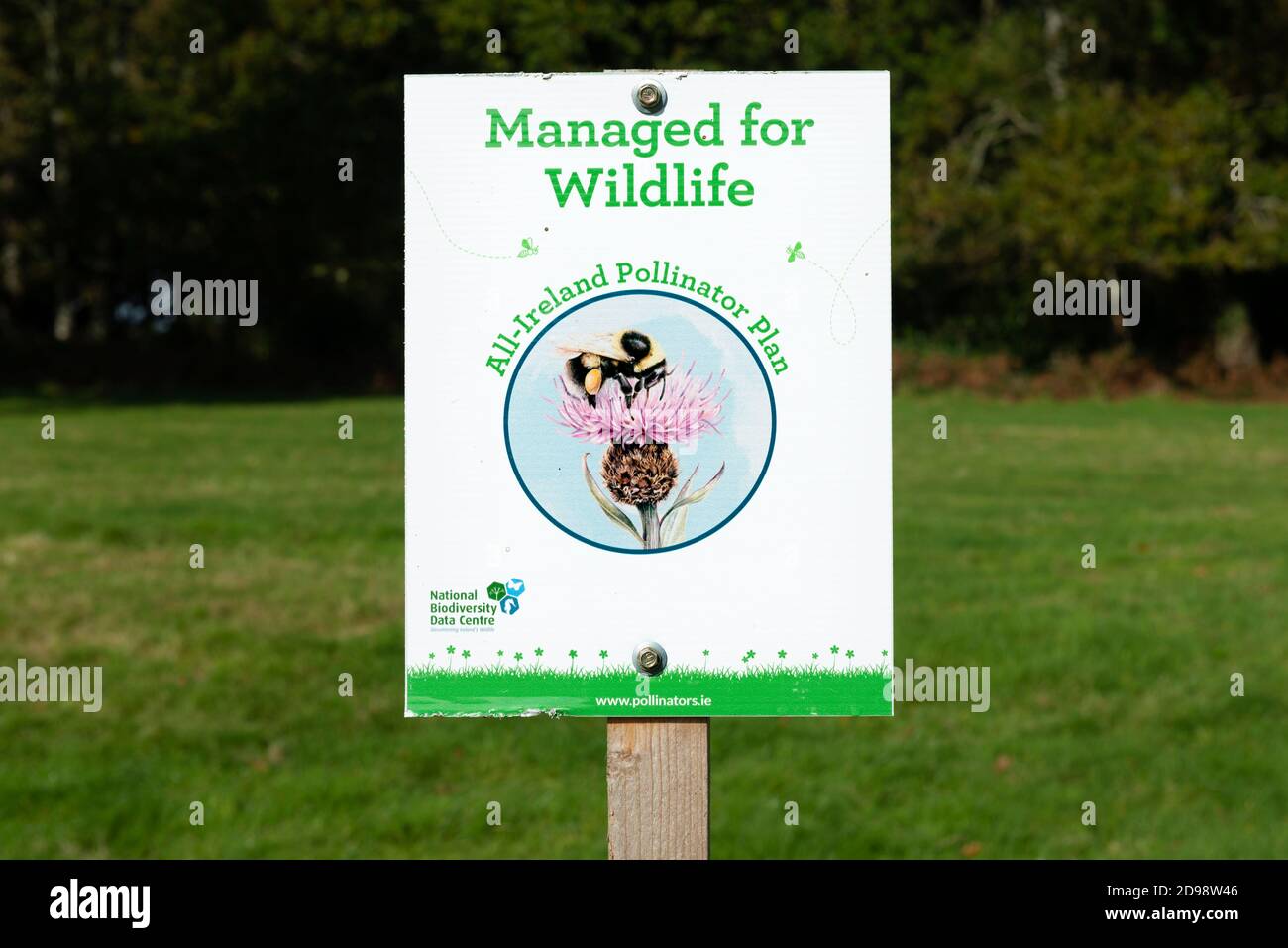 Tutti i pollinatori Irlanda piano cartello per l'importanza dei Bumblebee per la fauna e l'ambiente sano nel Killarney National Park, Irlanda Foto Stock