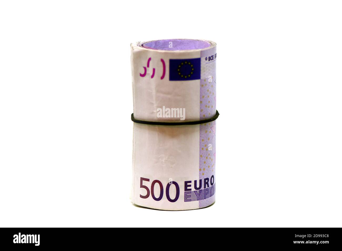 Rotolo di banconote da 500 euro in gomma Foto Stock