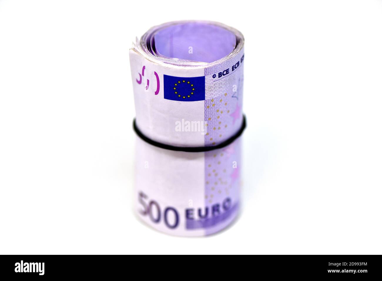 Rotolo di banconote da 500 euro in gomma Foto Stock