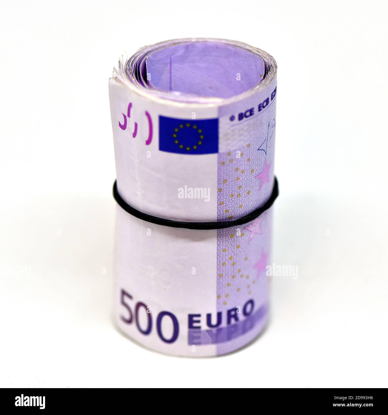 Rotolo di banconote da 500 euro in gomma Foto Stock