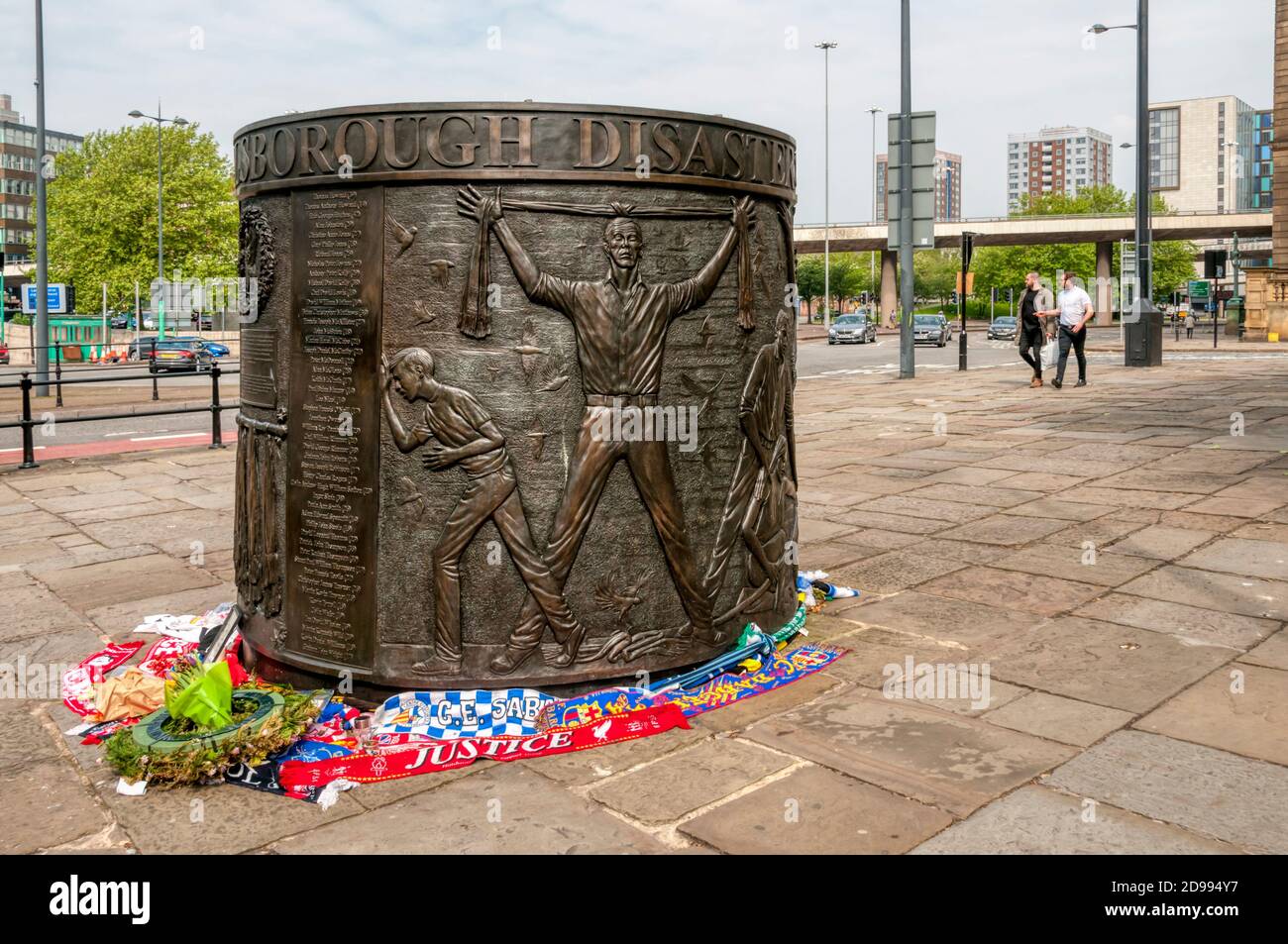 Monumento commemorativo alle catastrofi di Hillsborough a Liverpool. Foto Stock