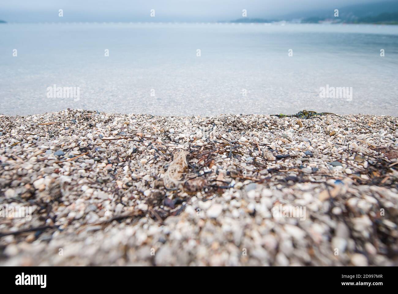 Primo piano di una spiaggia non di sabbia Foto Stock