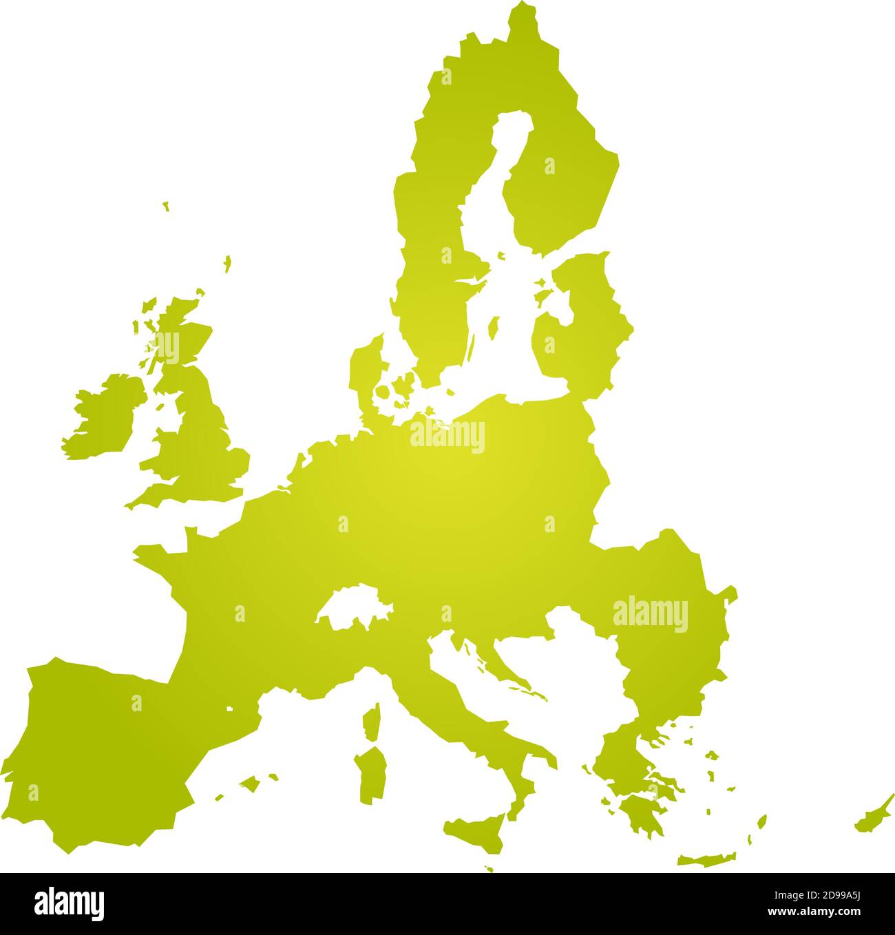 Territorio dell'Unione europea. Silhouette a gradiente verde isolata su sfondo bianco. Mappa dell'UE. Illustrazione vettoriale. Illustrazione Vettoriale