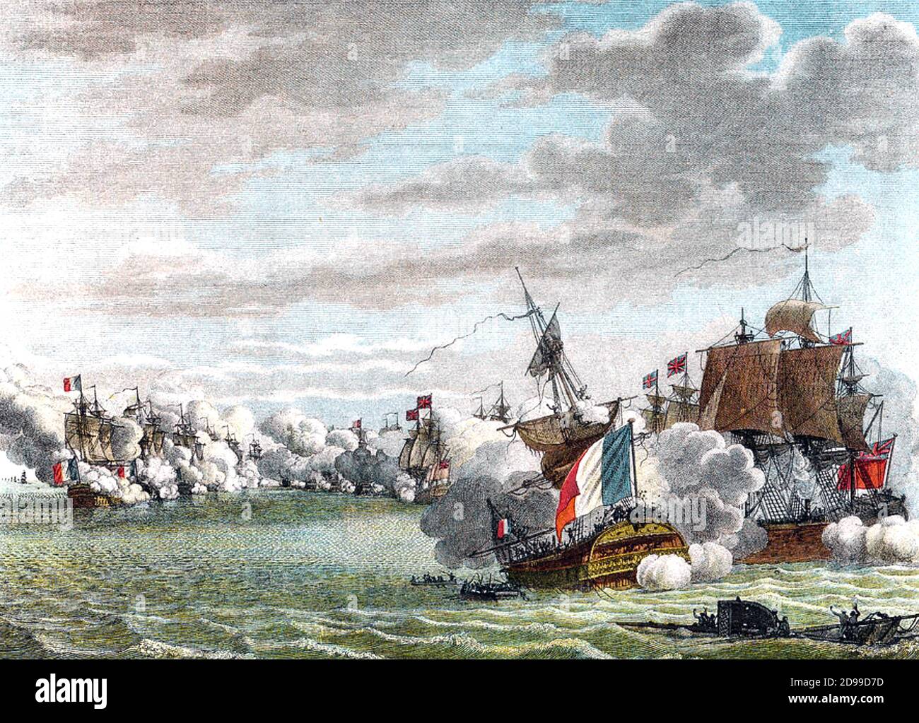 BATTLE OF USHANT 1794 alias il glorioso primo di giugno. Lord Howe ruggì i francesi sotto il Rear-Admiral Villaret-Joyeuse Foto Stock