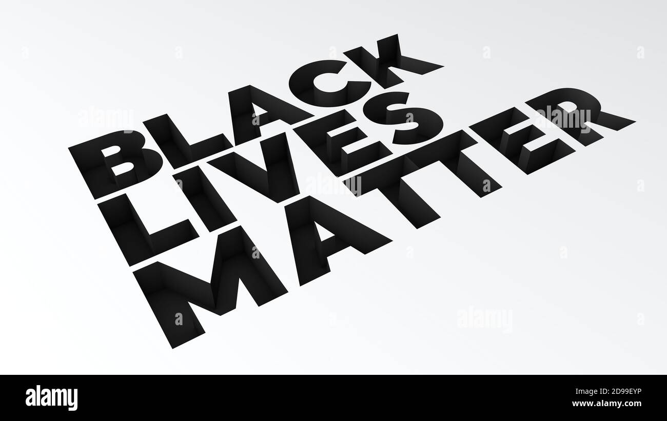 Rendering 3D: Black Lives Matter - testo nero su uno sfondo bianco piatto. Foto Stock