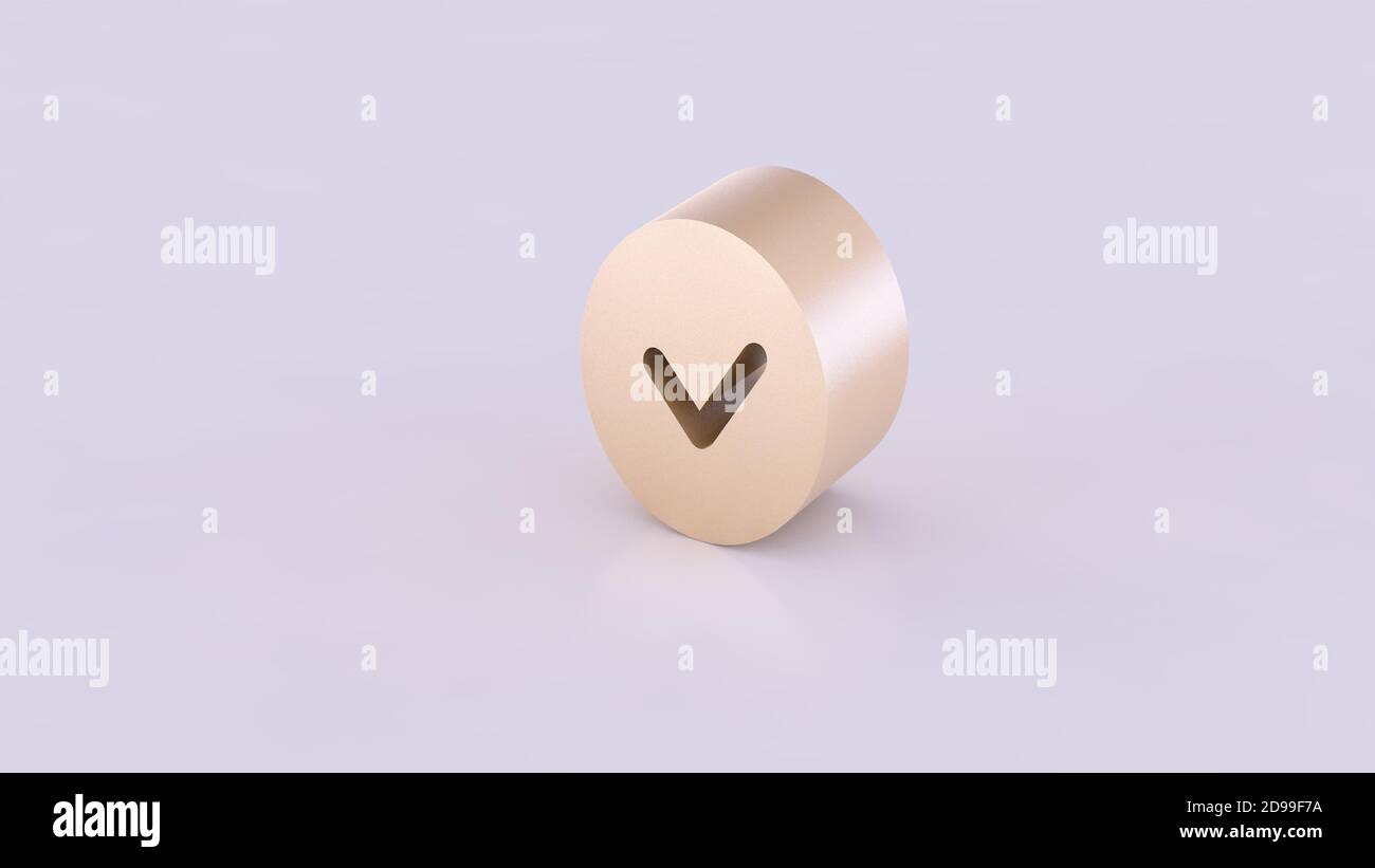 Sezione di un cilindro di colore dorato isolata in 3D vista laterale contenente icone tecnologiche. Su sfondo bianco. Foto Stock