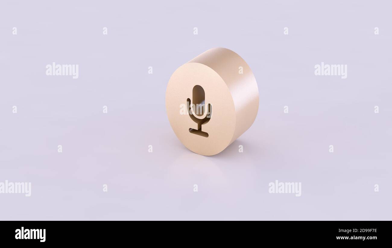 Sezione di un cilindro di colore dorato isolata in 3D vista laterale contenente icone tecnologiche. Su sfondo bianco. Foto Stock