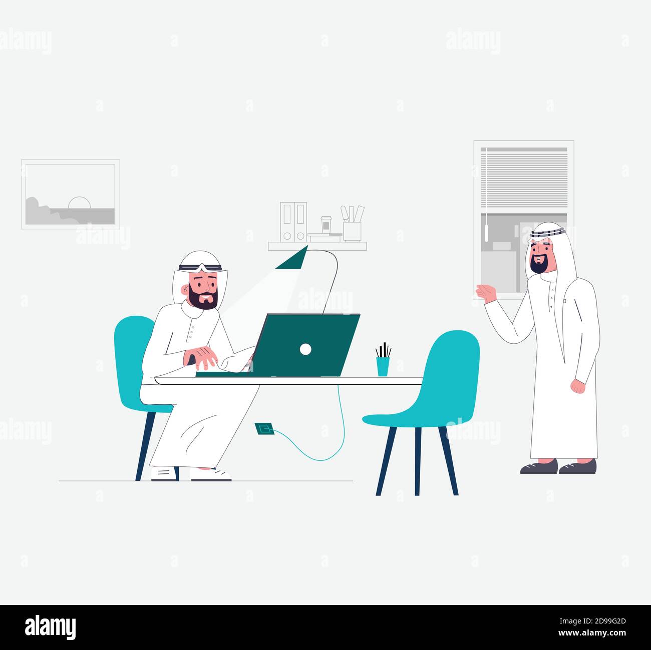 arabo saudita parlare con un amico Illustrazione Vettoriale