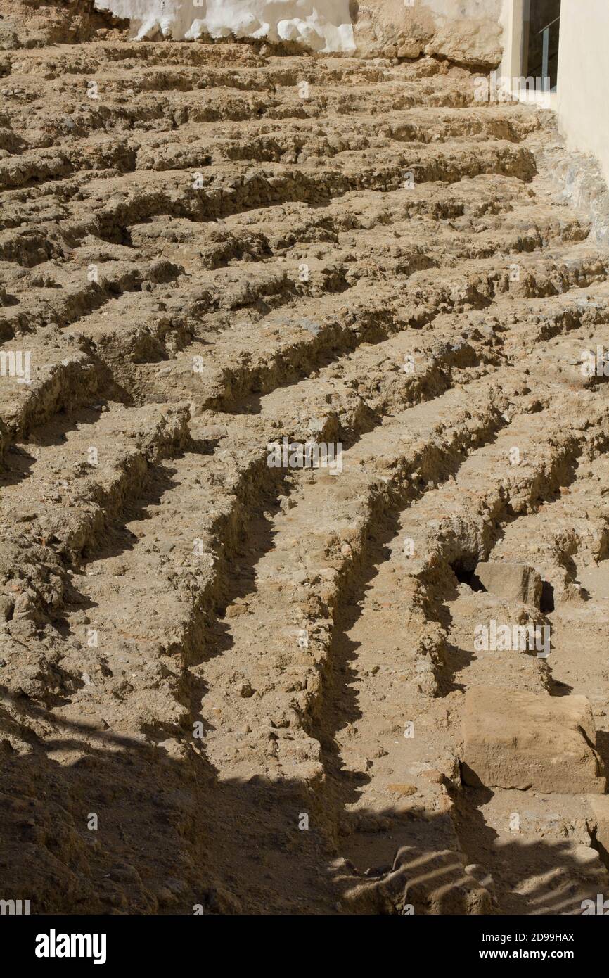 Rovine del teatro romano a Cadice, antiche Gades romane. In provincia di Andalucía. Foto Stock