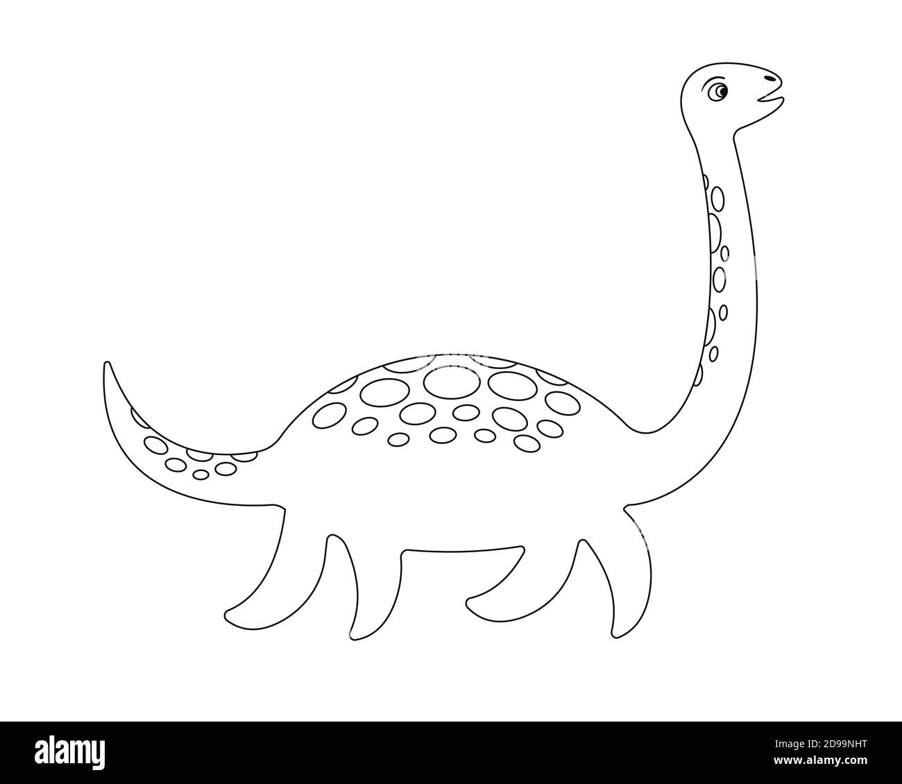 Pagina da colorare del mostro di Loch Ness. Plesiosaur Nessie in stile cartoon. Illustrazione vettoriale. Illustrazione Vettoriale