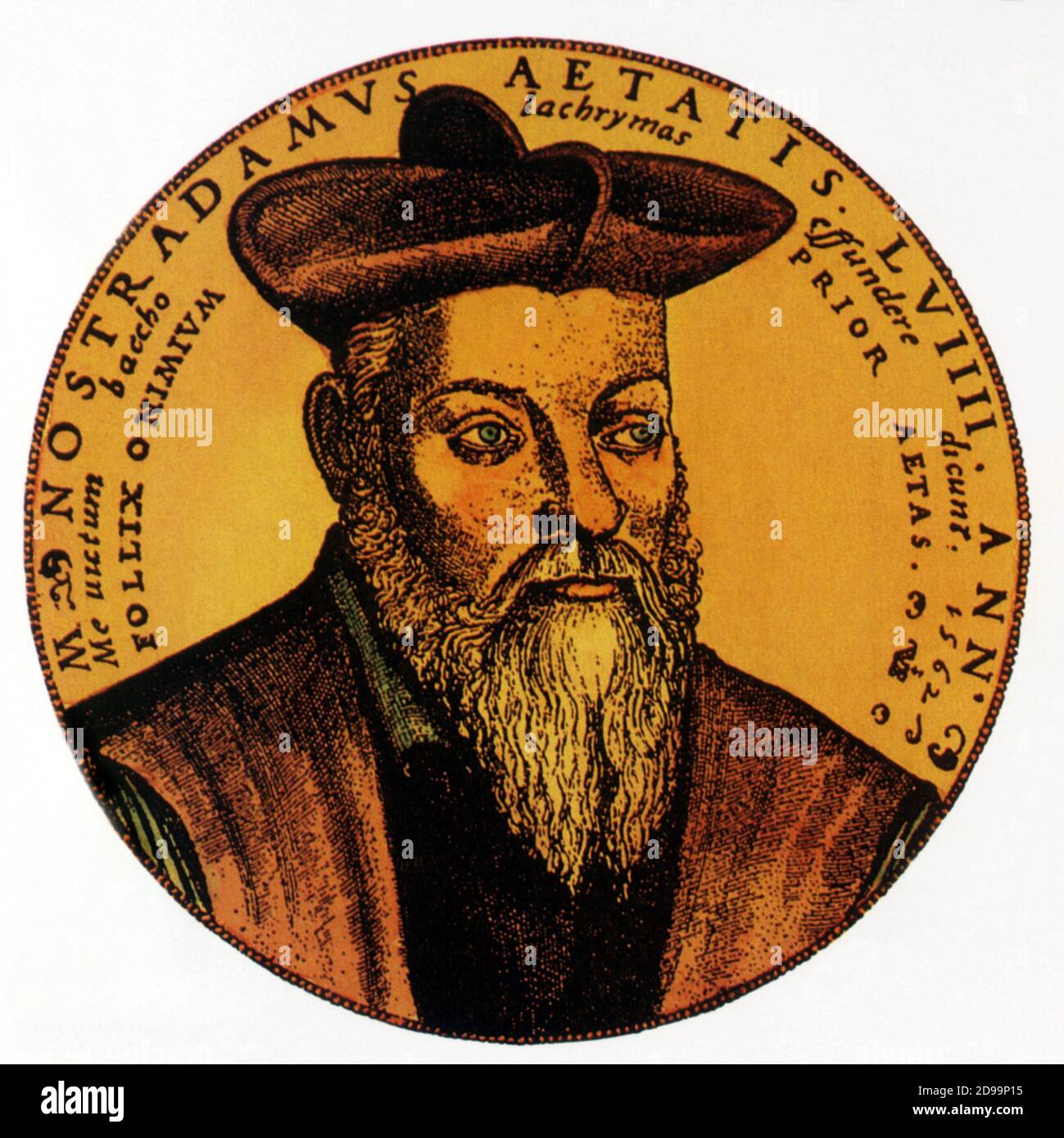 Il profeta, dottore e astrologo francese NOSTRADAMUS (vero nome: Michel de  Notre-Dame , Saint-Remy 1503 -Salon 1566 ) , nato ebreo ma cresciuto  cattolico , astrologo o regina Caterina de' Medici ,